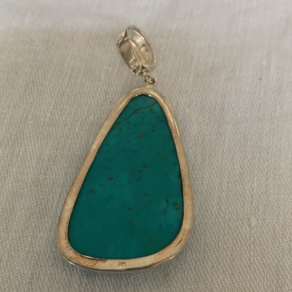Turquoise Silver Pendant With Clasp that Opens for Chain, Rope or Pearls - Picture 2 of 6